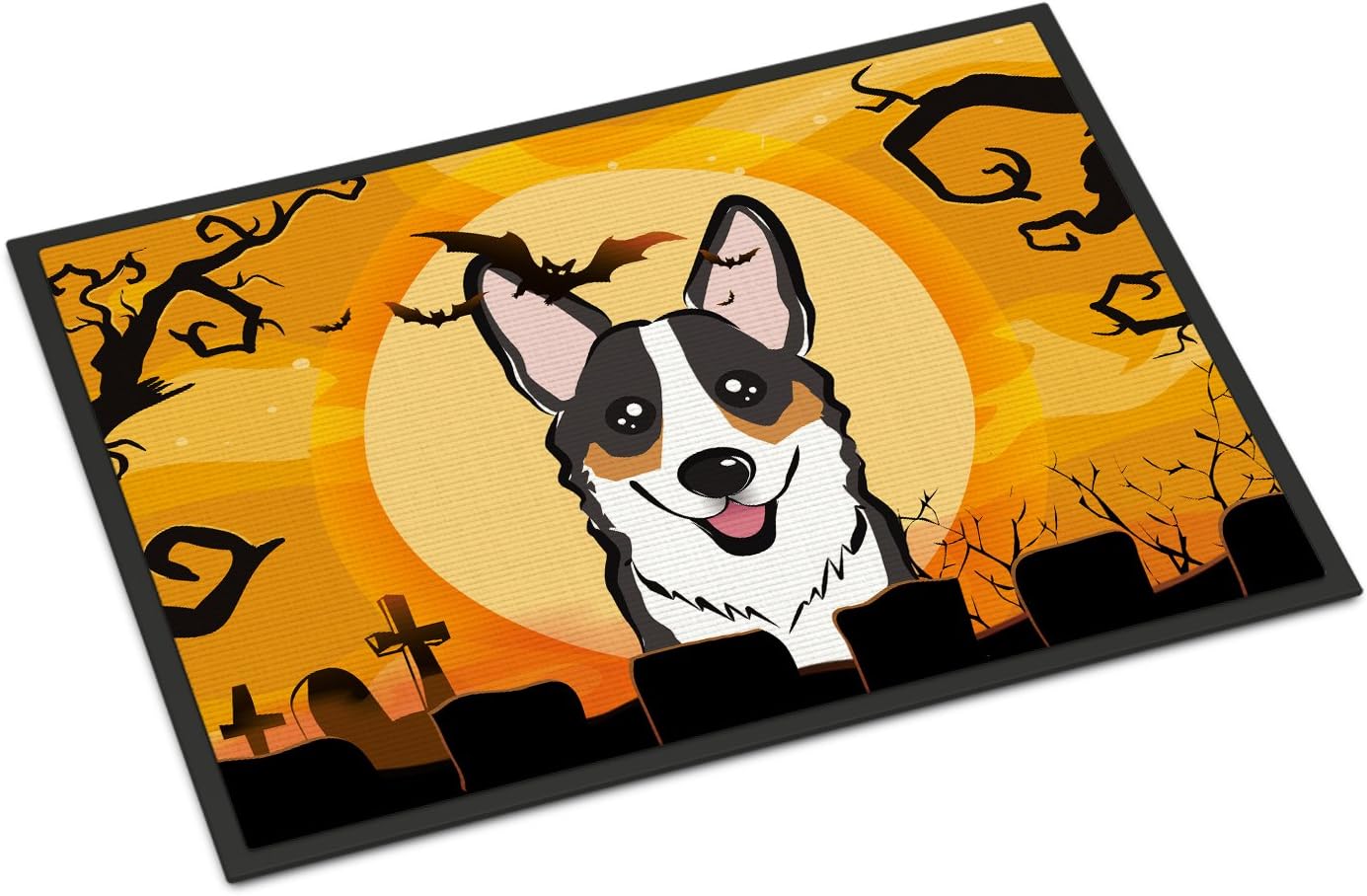 Caroline's Treasures BB1813MAT Halloween Tricolor Corgi Doormat 18x27 Front Door Mat Indoor Outdoor Rugs for Entryway, Non Slip Washable Low Pile, 18H X 27W