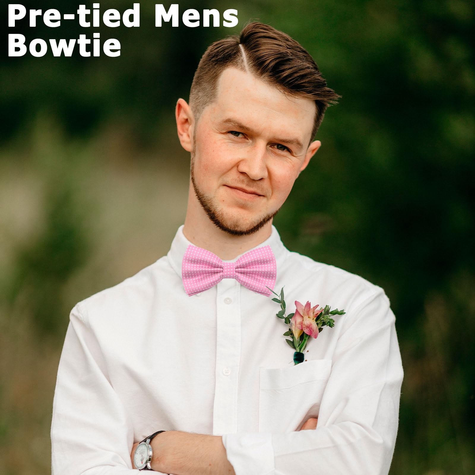LJBFNN Bow Ties for Men Polka Dot Bowtie, Pre-tied Adjustable Tuxedo Bowties Men for Work/Wedding/Party/Graduation (pink)