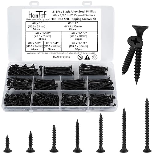 Miniatura 9 de HanTof M3 - Juego de tornillos de madera pequeños de cabeza plana, 480 piezas, 9 tipos de 0.118in de diámetro, cabeza avellanada Phillips