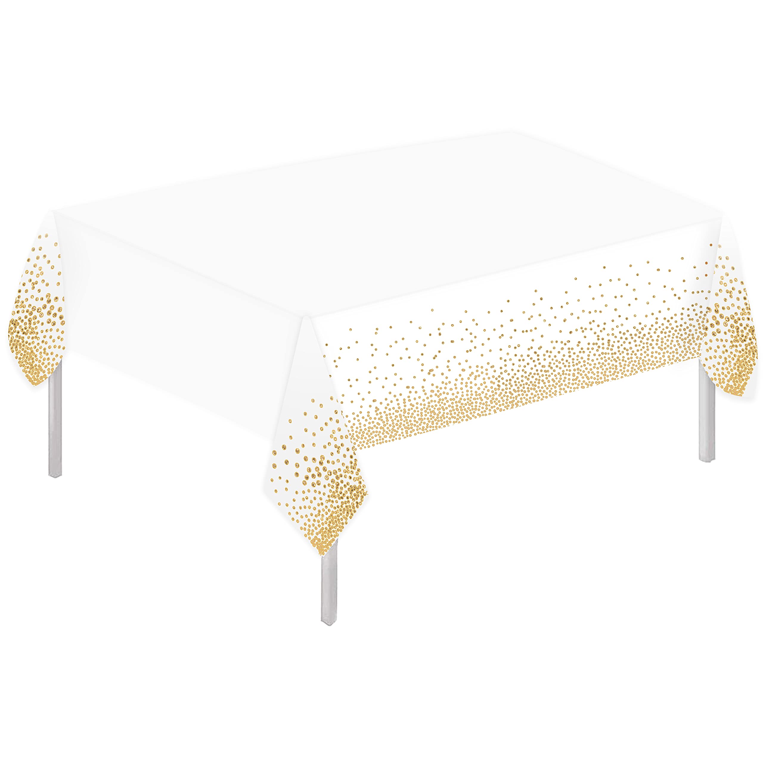 MARKQ Plastic Dot Tablecloth for Rectangle Table | 54" x 72" Disposable Table Cover for Bridal Shower Wedding Birthday Party Decorations (White Gold)