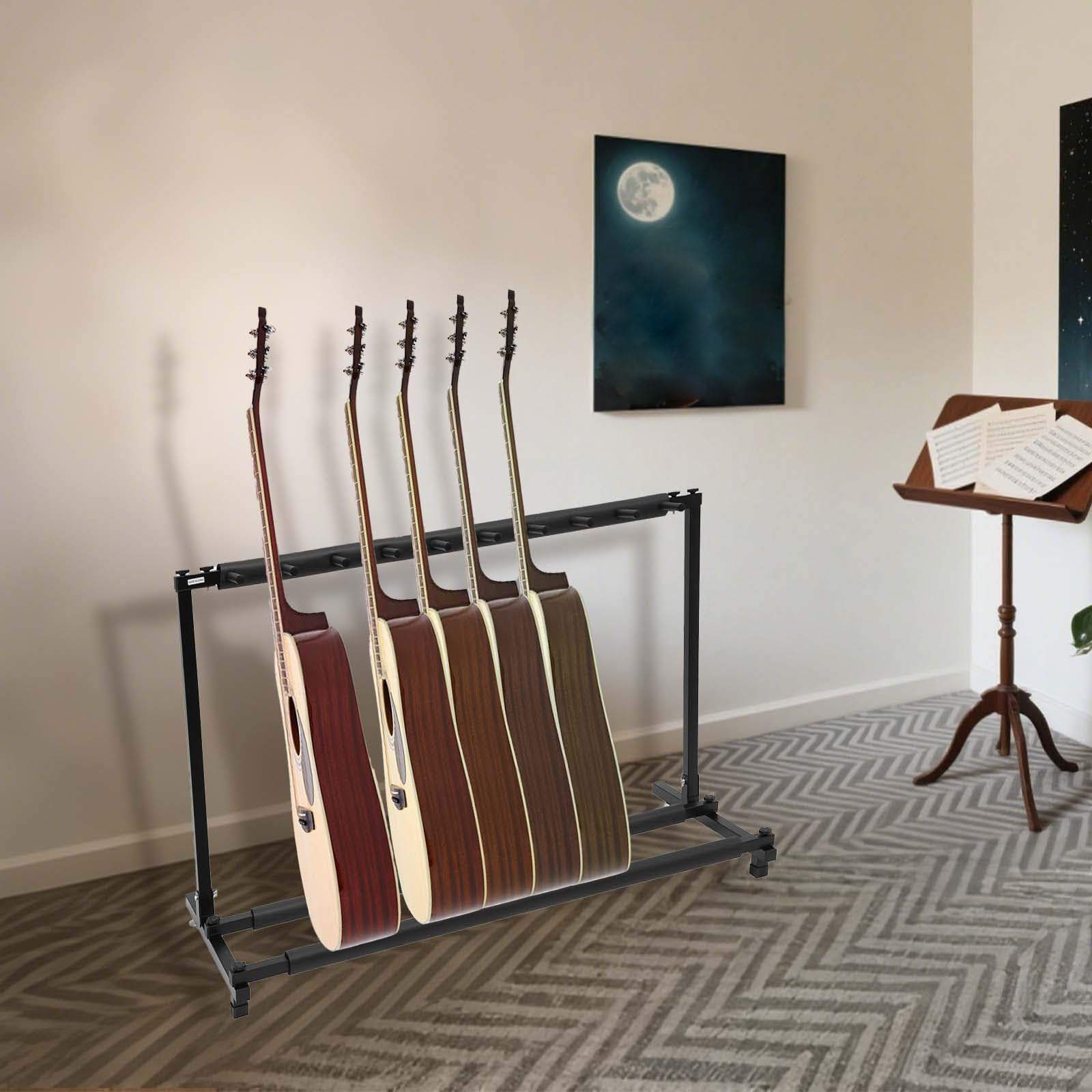 Gitarrenständer, 9-Fach Gitarren Display Stand Klappbar Metallgitarrenständer mit Schwammhülse, Bass Ständer Eignet für Die Lagerung und Ausstellung Von E-Gitarren