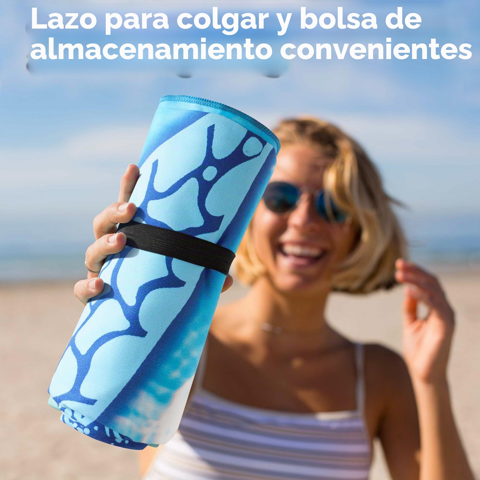 KUOGAS Toalla Playa XXL 200x145 cm Microfibra Secado Rápido Sin Arena Manta Playa Mujer Tortuga Azul