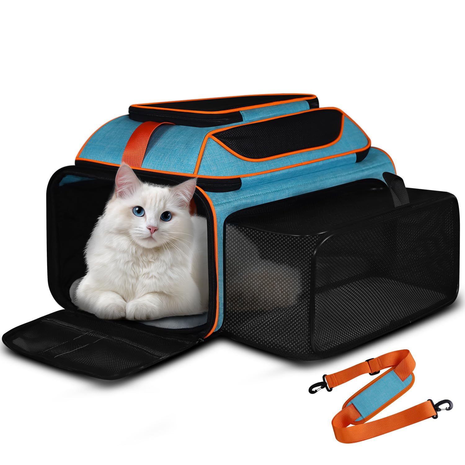 Petskd Top and Side Expandable Pet Carrier 19x13x9 Inches Southwest Allegiant Airlines Approved, Soft-Sided Carrier for Small Dog Under 12 lbs and Large Cat Under 15 lbs(Blue)