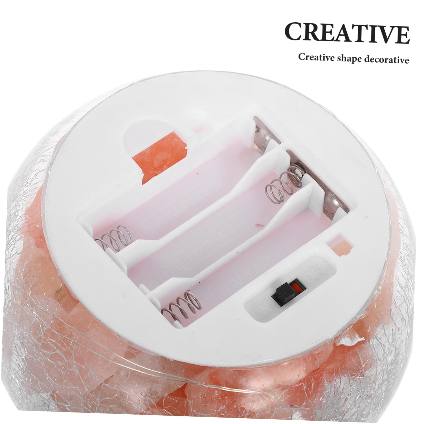 Lampe de Sel Cristal Himalaya Élégante Lumière Délicate à Piles, Forme Créative en Verre, pour Ambiance Salon ou Veilleuse de Nuit