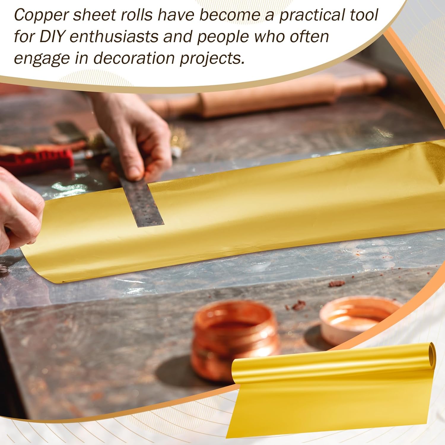 Yaocom 1 Roll Aluminum Metal Crafts DIY Foil 12 Inches x 10 ft x 0.1 mm Thick for Art Project Aluminum Flashing Roll Wide Sheet Multipurpose Metal Sheets (Golden)