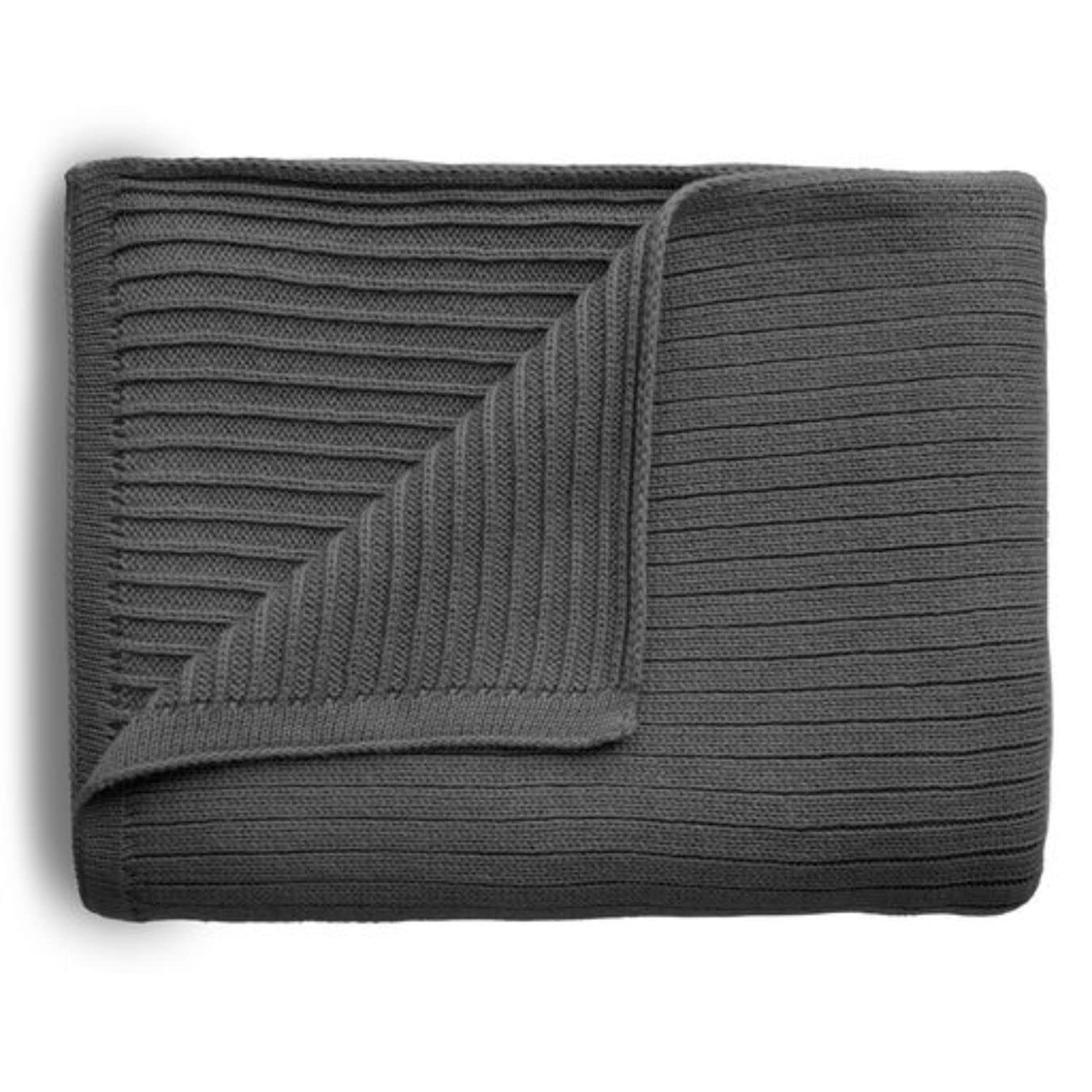 mushie Manta de Punto para Bebé y Niño | 80 X 100 Cm | Algodón Orgánico | Versátil Tipo de Clima | Material Durable| Ribbed Dark Grey Melange