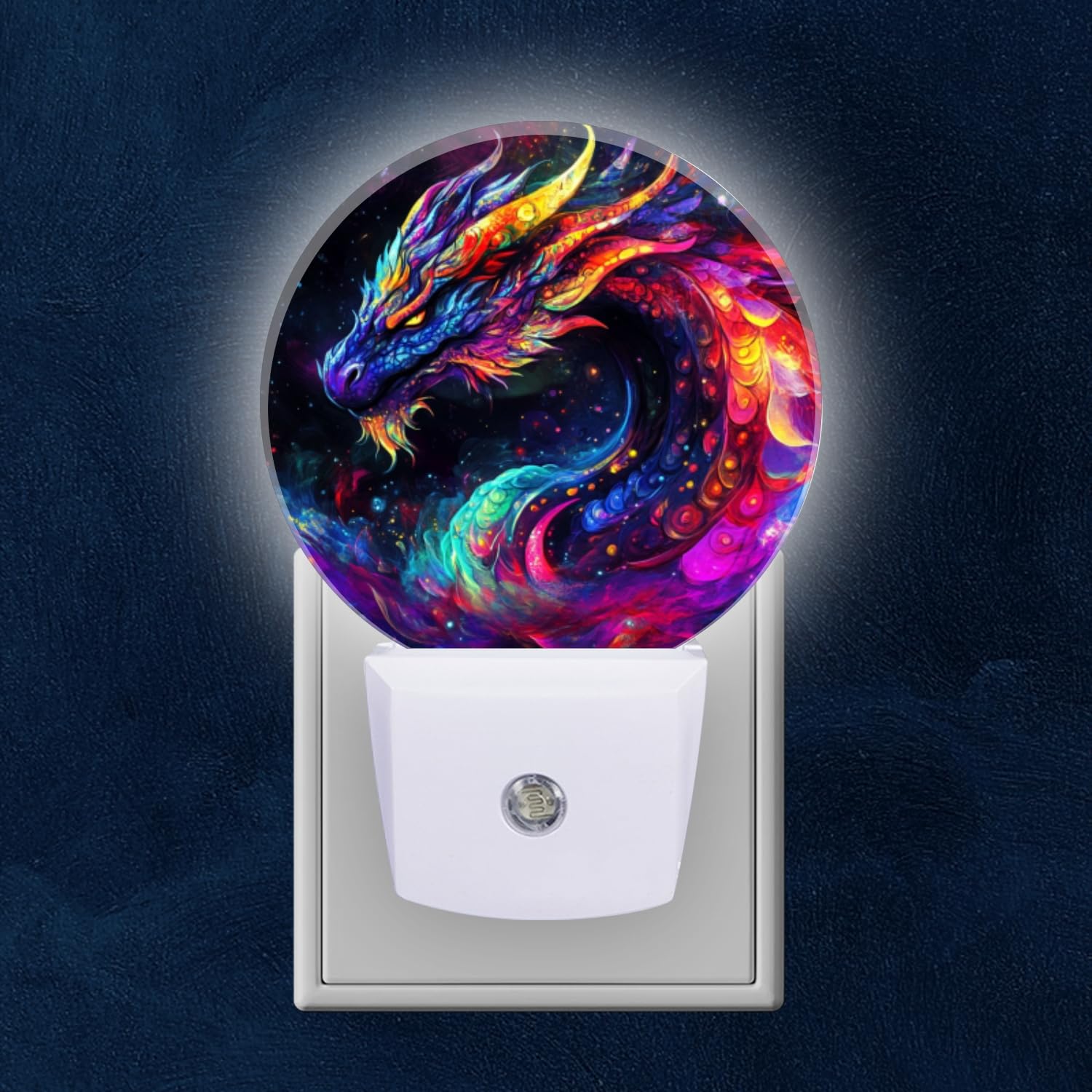 Mearafois Round LED Night Lights Lamp with Dusk to Dawn Sensor Gorgeous Cosmic - Hued Dragon Night Light