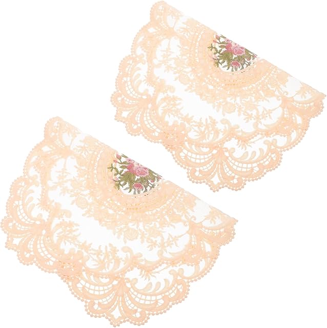 Abaodam 2pcs Lace Embroidery Placemat Retro French Table Placemat Flower Embroidered Doilies Coasters Vintage Table Cloth for Wedding Tea Party