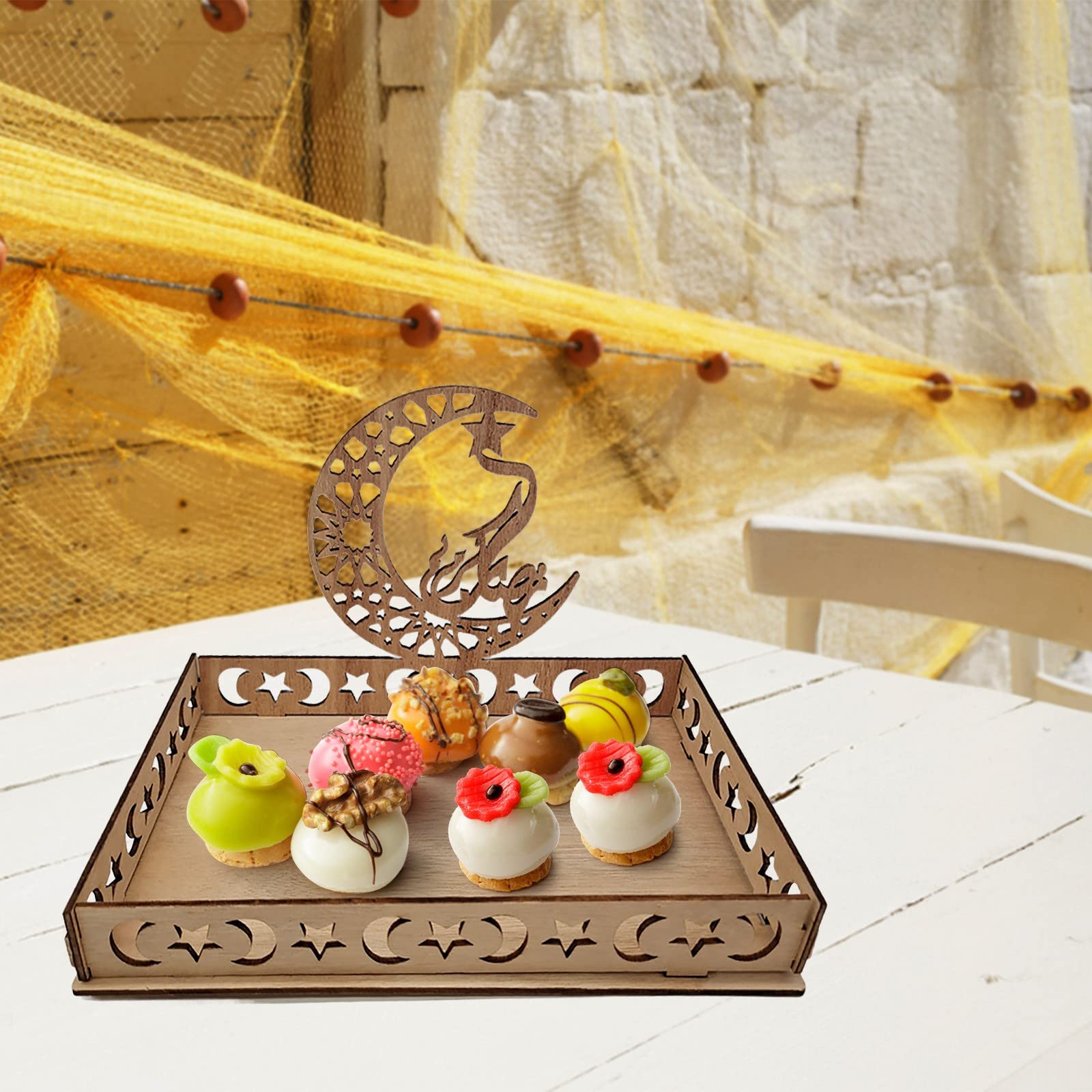 2 Vassoi Portavivande Ramadan In Metallo Oro – Squisite Decorazioni Con Luna Per Eid Mubarak, Ideali Per Dessert E Regali - 2