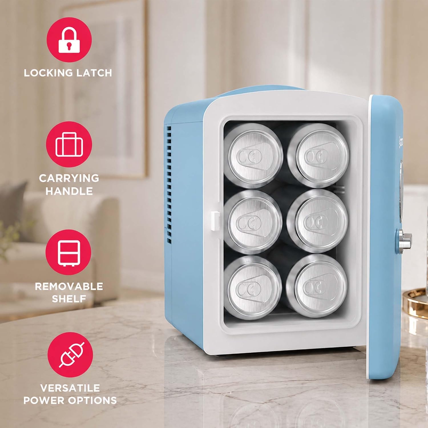 Frigidaire Retro Mini Personal Fridge Cooler, Holds up to 6 Cans, Portable for Car, Office, Bedroom, Dorm Room, or Cabin, AC and DC input