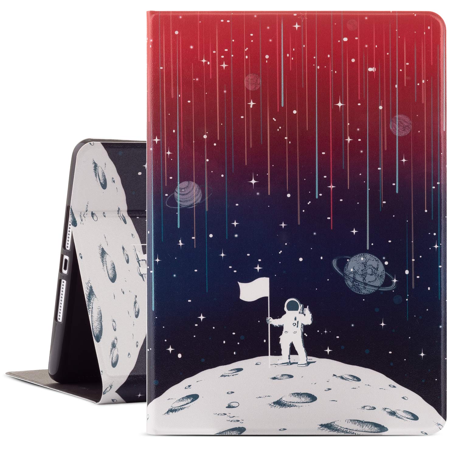 Case for iPad 9th/8th/7th Generation 10.2 Inch 2021/2020/2019, iPad 10.2 Case Boys Girls, Protective Stand Cover Multi Viewing Angles Auto Wake/Sleep, Astronaut Landing on The Moon