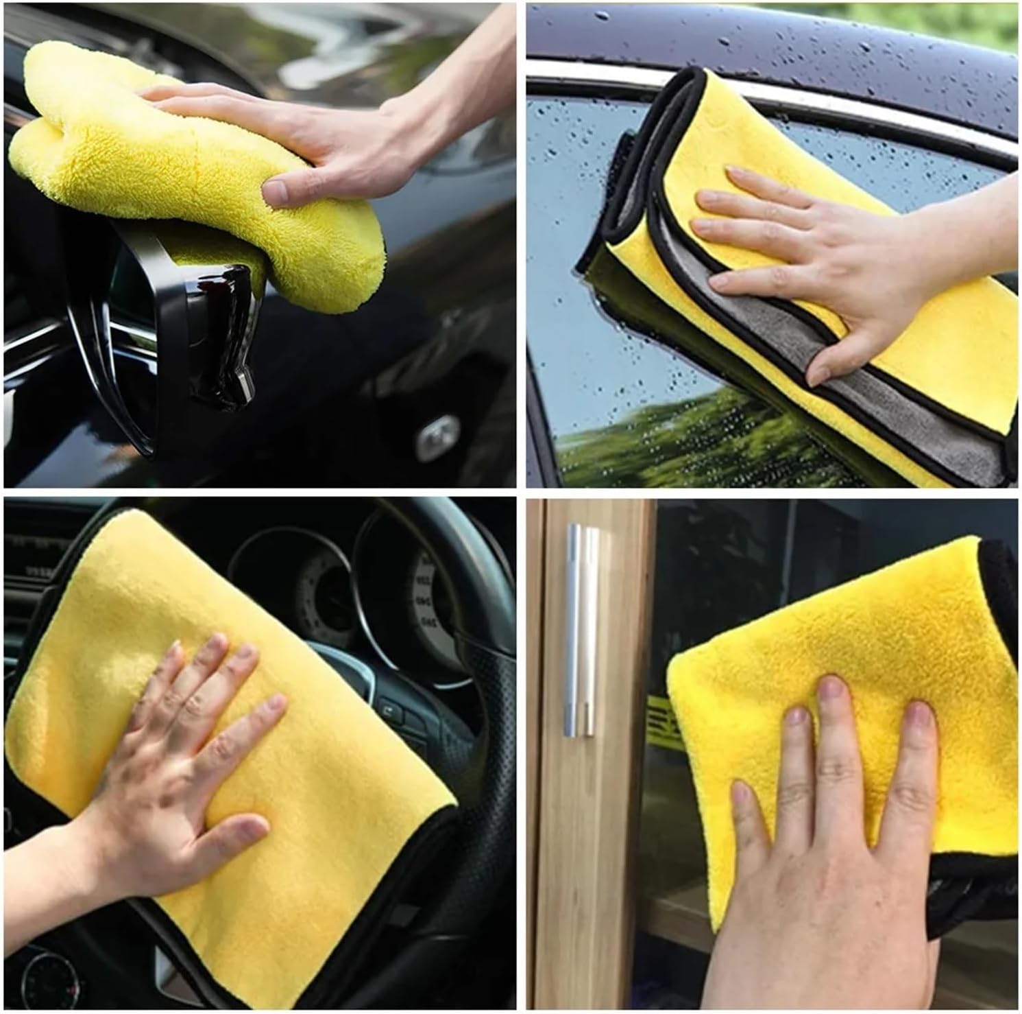 5Pcs Car Microfiber Cleaning Towels, Thickened Dual-Layer Soft Drying Cloths for Interior and Exterior Detailing(T054-1pcs-yellow)