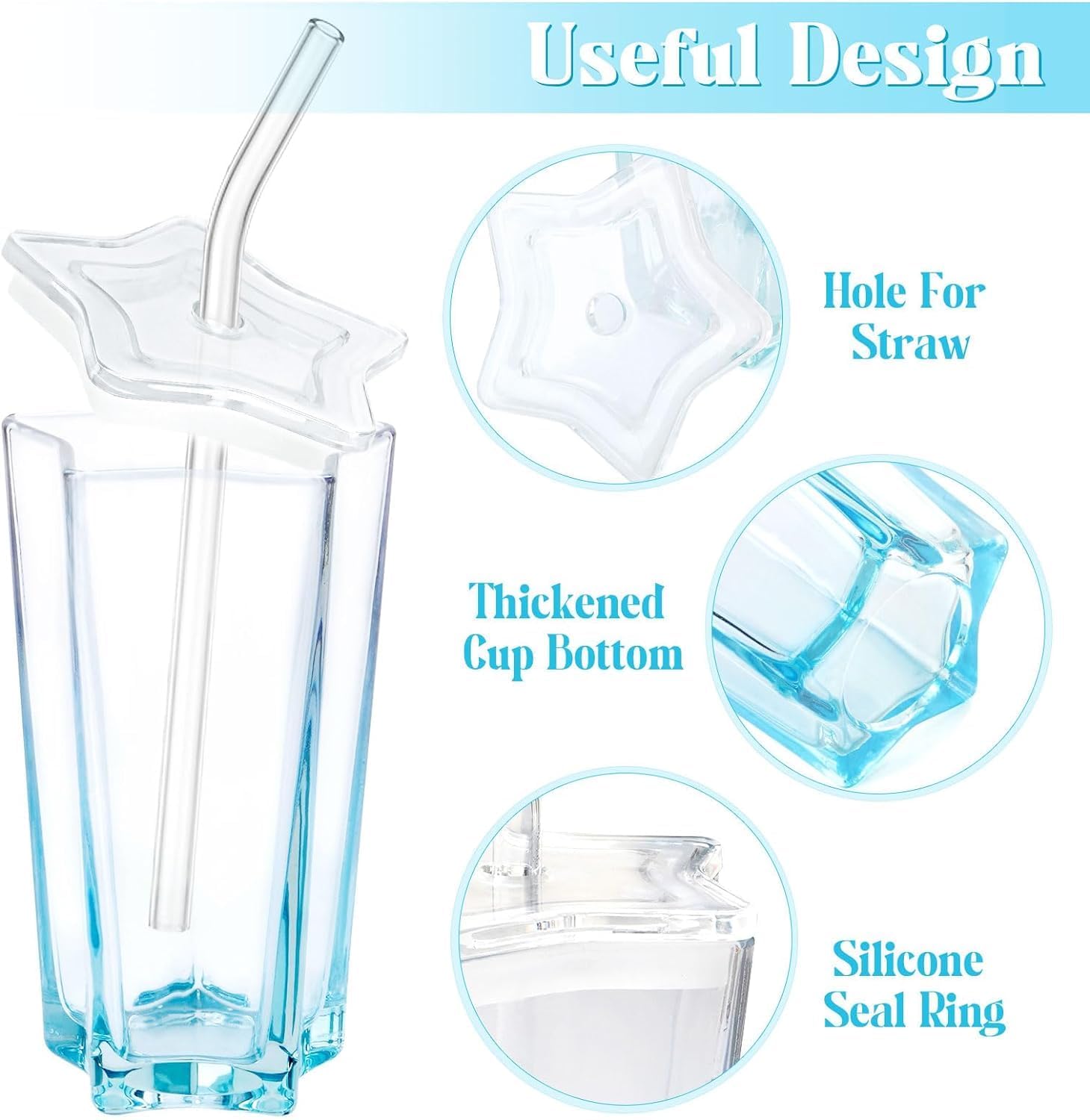 Amishaine Pentagonal Star Shaped Glass Tumbler with Straw Reusable Glass Cup for Juice Milk Smoothies Cold Beverages and Everyday Drinks Fun Geometric Glass for Home and Parties 2