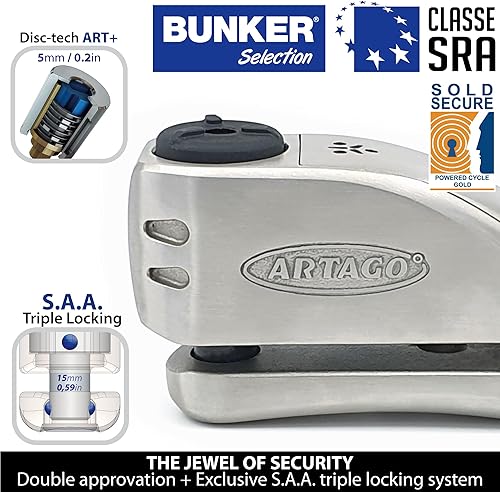 Miniatura 2 de ARTAGO 32 Cerradura de disco para motocicleta de última generación 2 en 1 | Alarma inteligente, 120 dB, advertencia de no toque | Exclusivo bloqueo