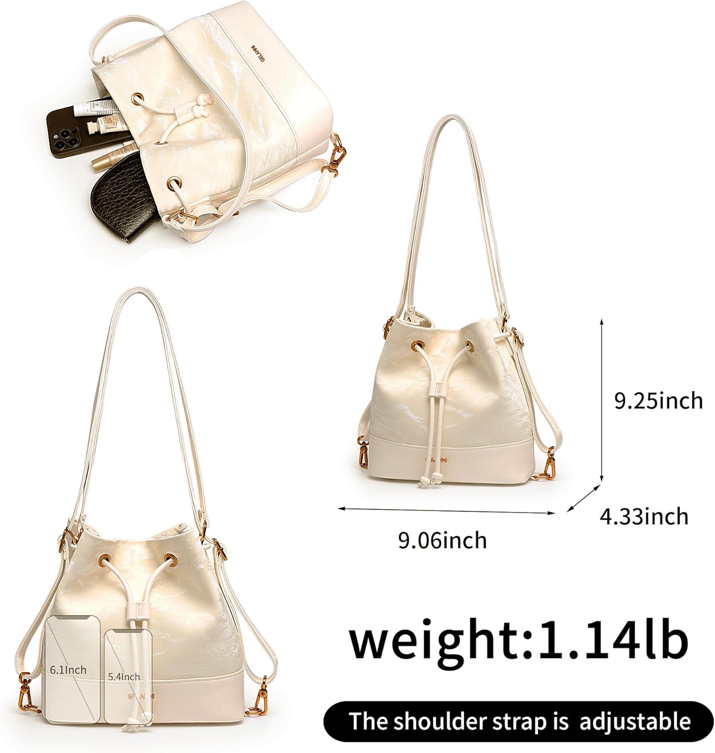 Hobo Bucket Bags for Women PU Leather Trendy Shoulder Purses Small Crossbody Bag with Adjustable Strap - Image 6