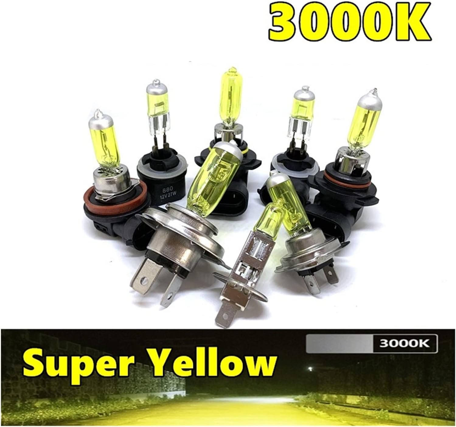 Rongsu H1 H3 H4 H7 捧呈 H8 H11スーパーイエローヘッドランプ3000k Hb3 Hb4 H11b Color Socket Type Temperature K 3000 9012ハロゲンランプのアップグレード雨と霧の防止灯車2個