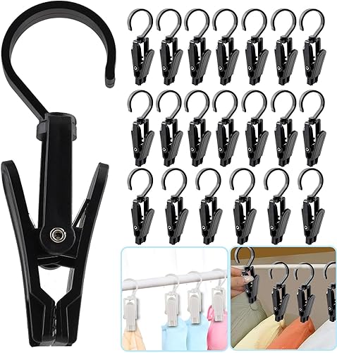 VinBee 20 ganchos de lavandería con clips de plástico superfuerte para el hogar, viajes, ganchos giratorios para colgar en el armario, abrazaderas