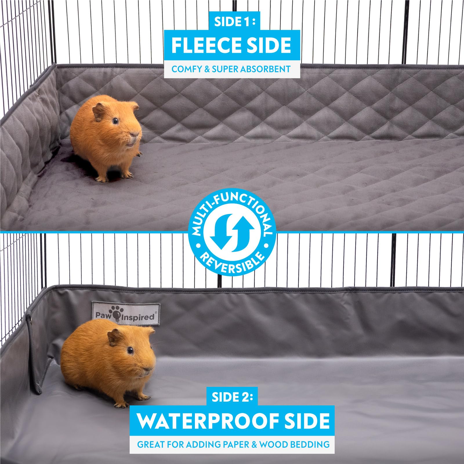 Paw Inspired Critter Box mit Pfotenmotiv | Fleece-Einstreu für Meerschweinchen, Kaninchen, Hamster, Kleintiere | PIPI-Pads mit Kantenschutz (2 x 4 (12 Zoll Gitter)) | Waschbare Fleece-Einstreu für Meerschweinchen, Kaninchen, Hamster, Kleintiere, kantenges