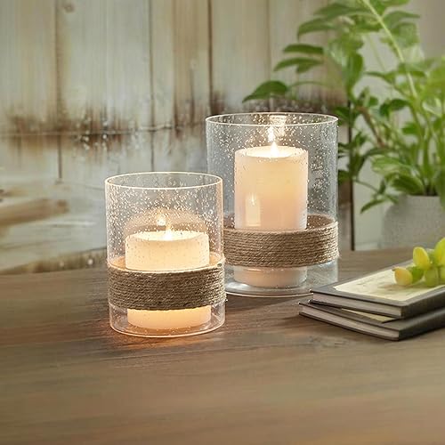 Miniatura 2 de Signature Design by Ashley Eudocia Coastal - Juego de 2 portavelas de cristal con base de cuerda, transparente y marrón