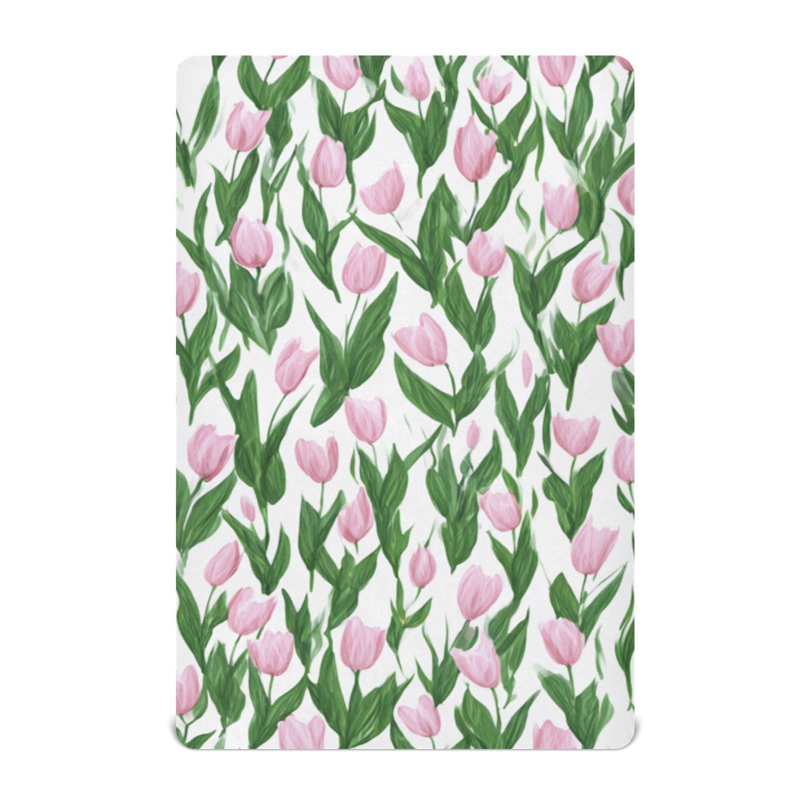 Crib Sheet Breathable Soft Crib Mattress Sheet for Baby Toddler Boys Girls Fitted Crib Sheet Fit Standard Crib Mattress 39 x 27 Inch Small Tulips Pink