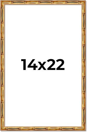 Poster Palooza Marco de madera maciza de bambú dorado de 14 x 22 pulgadas con acrílico UV, respaldo de tablero de espuma y accesorios para colgar