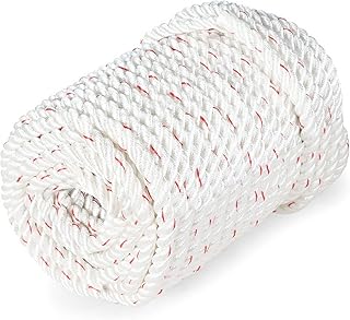 findmall 5/8 in Braid Polyester Rope Bull Rigging High Force Polyester Rope 150 FT White Red