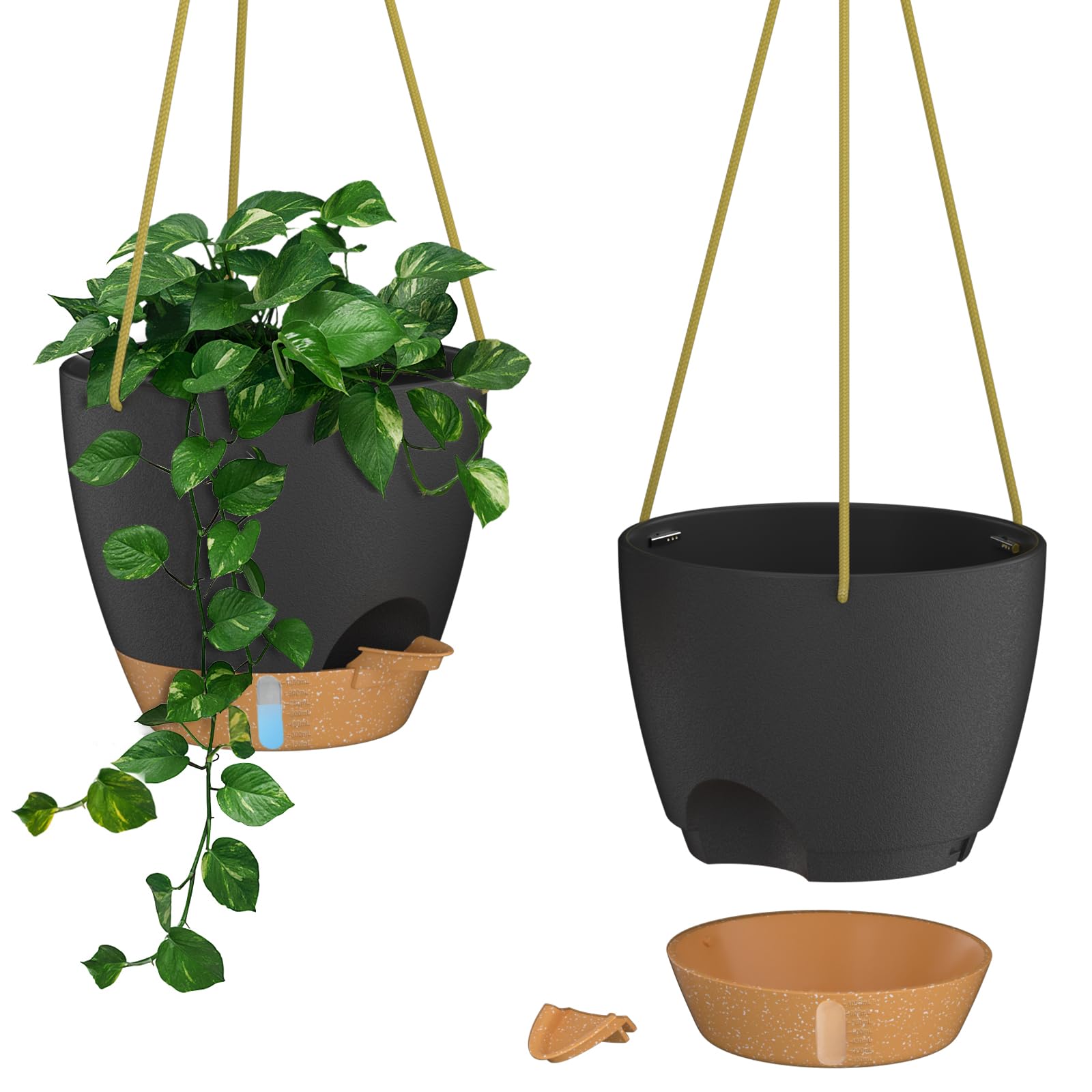 ZMTECH Vaso Autoinnaffiante Da 25 cm Con Fori Di Drenaggio e Sottovaso Per Piante Da Interno, Da Esterno e Da Giardino (Nero, Set Di 2)