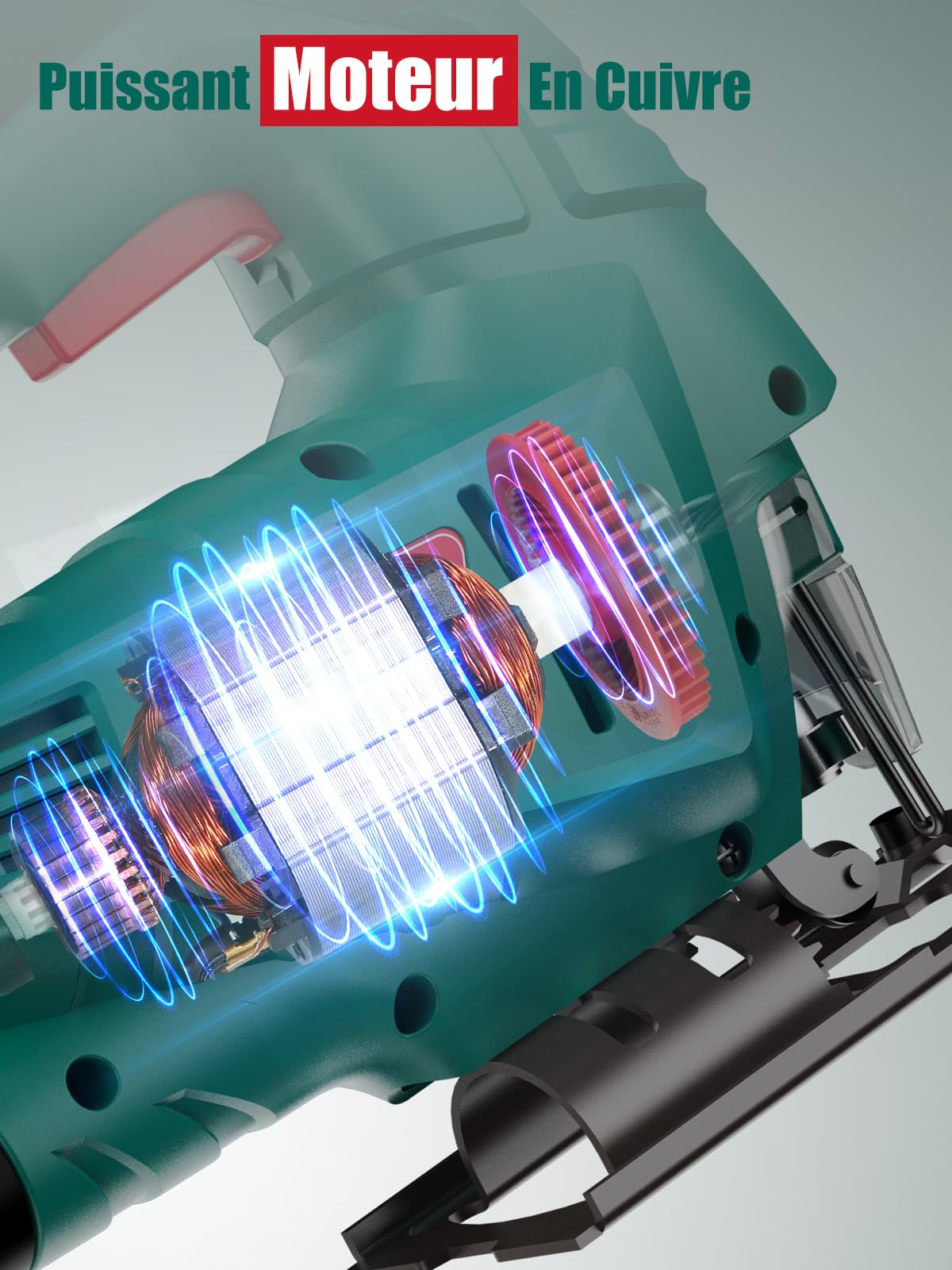 HYCHIKA Scie Sauteuse 800W, Avec Moteur en Cuivre Puissant, 800-3000SPM Tours par Minute Avec 7 Vitesses Variables, 0-3 Ensembles Orbitaux, 6 Lames de scie, Angle d'inclinaison ±45 °, Cordon 2 Mètres