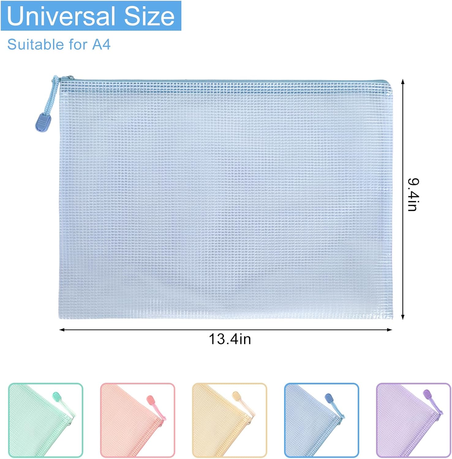 JarThenaAMCS 50Pcs A4 Size Mesh Zipper Pouch Bags Board Game Puzzle Storage Travel Zipper Bags for Organizing Waterproof File Bags for Office School Home