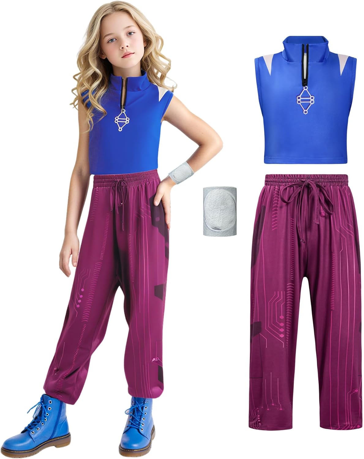Zombies Movie Addison Costume for Girls Blue Halloween Cosplay 3PCS Dawn Vampire Outfits Include Bracelet