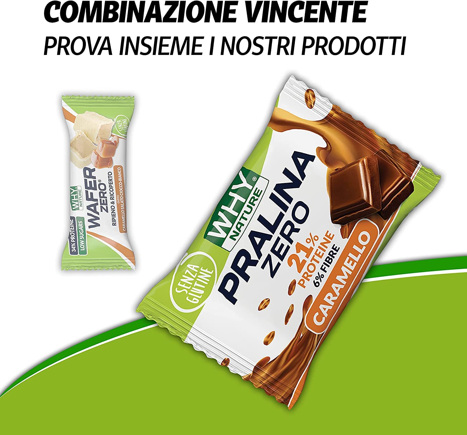 WHY NATURE WAFER ZERO - Cialda di Wafer con Ripieno Proteico - Snack Proteici Senza Glutine - Box da 24 Pezzi - 35 gr (Caramello Salato e Cioccolato Bianco)