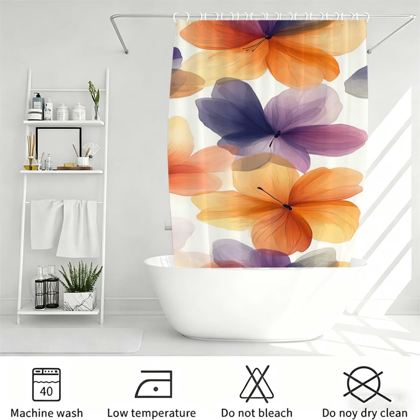 arancione Tenda Doccia 240x200cm,Tenda per Doccia Tessuto Poliestere Impermeabile Asciugatura Rapida con 12 Anelli,Tende Finestra Bagno e Vasca Pieghevole per Angolare Casa Shower Curtain pianta J-528
