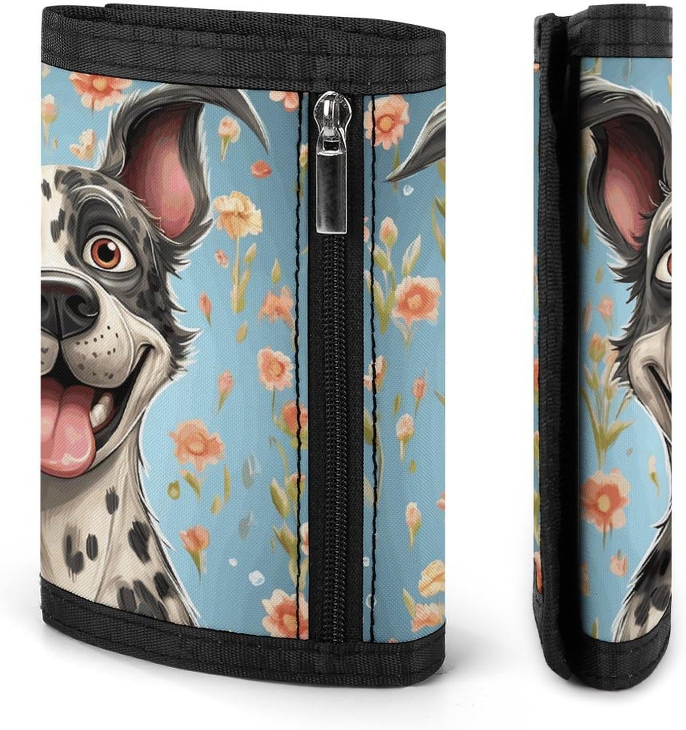 Trifold Canvas Wallet with Keychain, Modern Fashion Credit Card Holder Wallet for Men Women, Fun Dogs Slim Wallets W/Zipper Coin Pocket, Novelty Birthday Gift