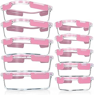 VERONES 10Pack Glass Meal Prep Containers, Airtight Glass Lunch Containe...