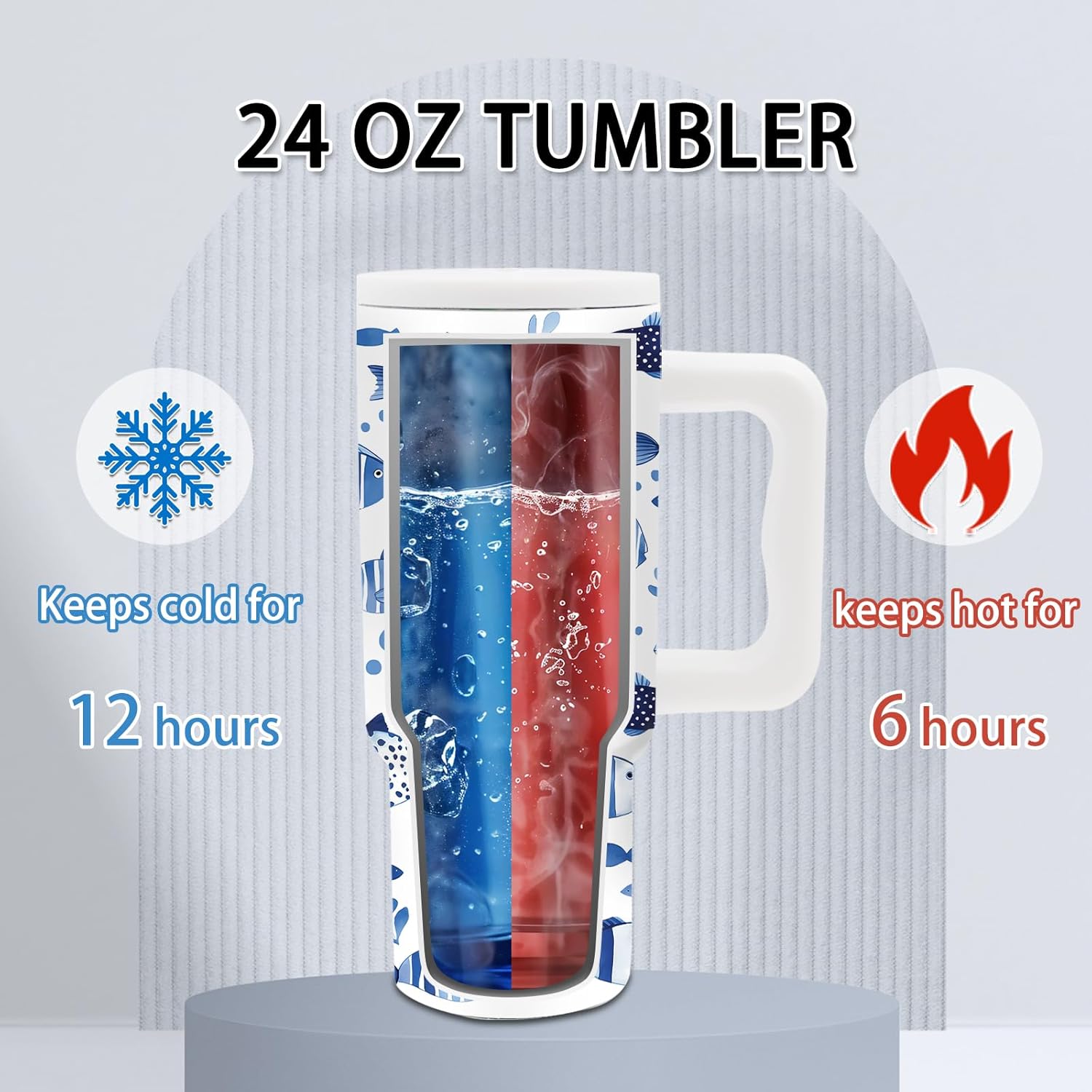 Gifts for Women - 24 oz Blue Tropical Fish Tumbler with Handle and Straw - Insulated Stainless Steel Cup, Leakproof, Cute Ocean Animal Lovers Travel Mug, Fits Car Cup Holders, Keeps Drinks Cold/Hot - Image 3