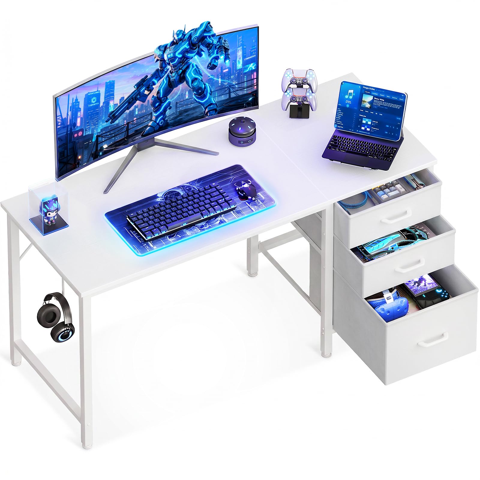 Amazon | AODK デスク 机 pcデスク 引き出し3杯付き 幅120cm