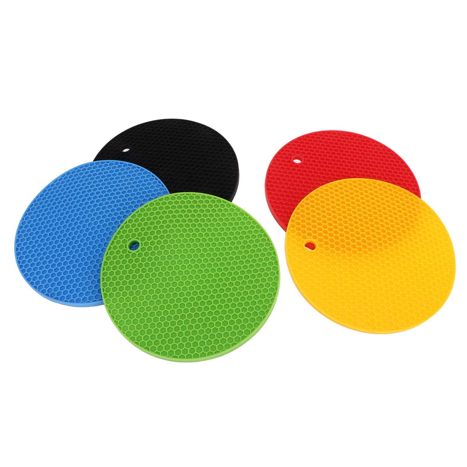 Salvamanteles Redondos de Silicona de 7 Pulgadas, 5 uds., Resistentes al Calor, agarraderas de Silicona, Amarillo, Negro, Rojo, Azul y Verde