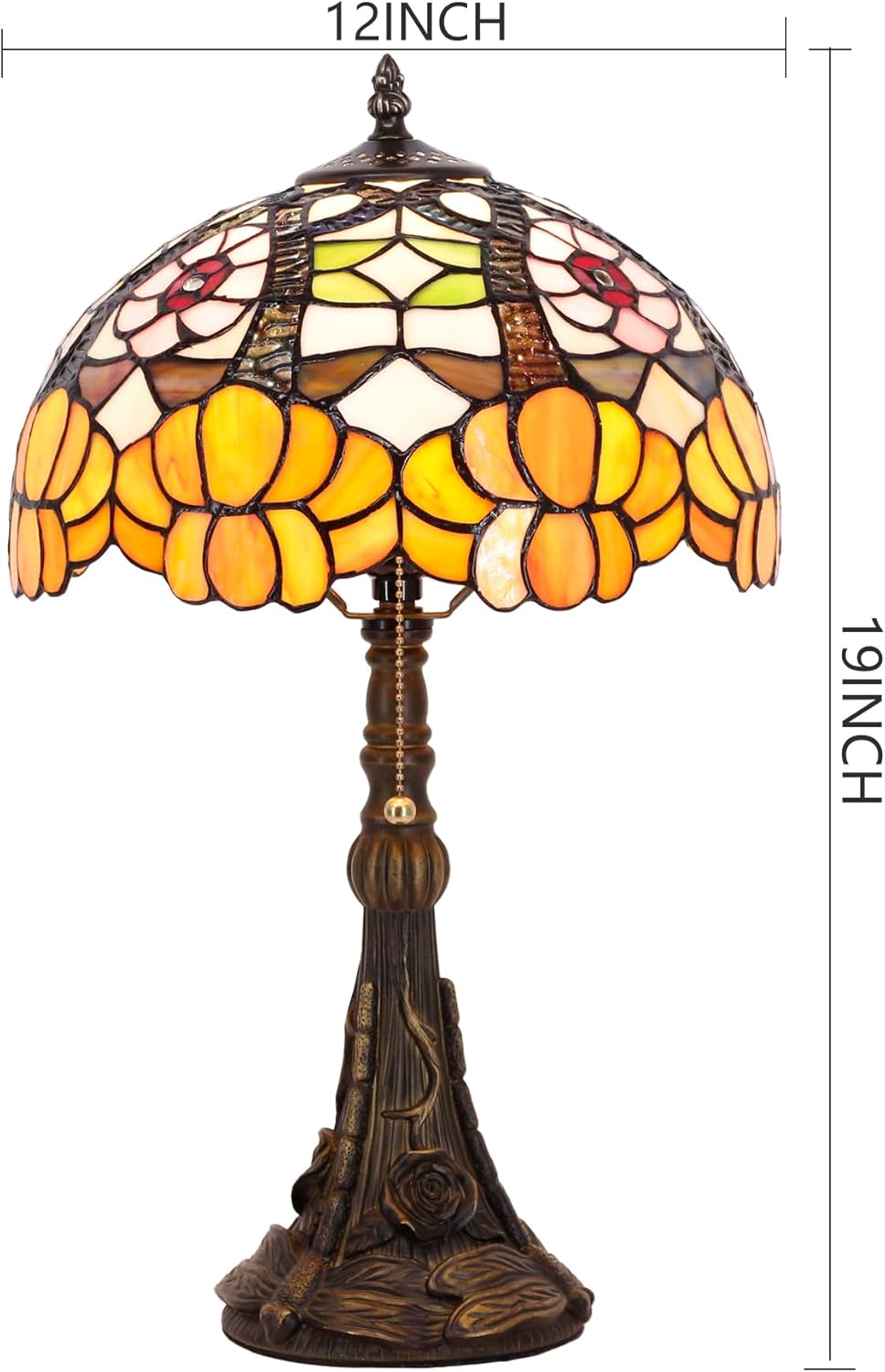 Tiffany Lamp Stained Glass Table Lamp 12X12X19 Inch Resin Base for Desk Bedroom Living Room Reading Light(Orange Flower)