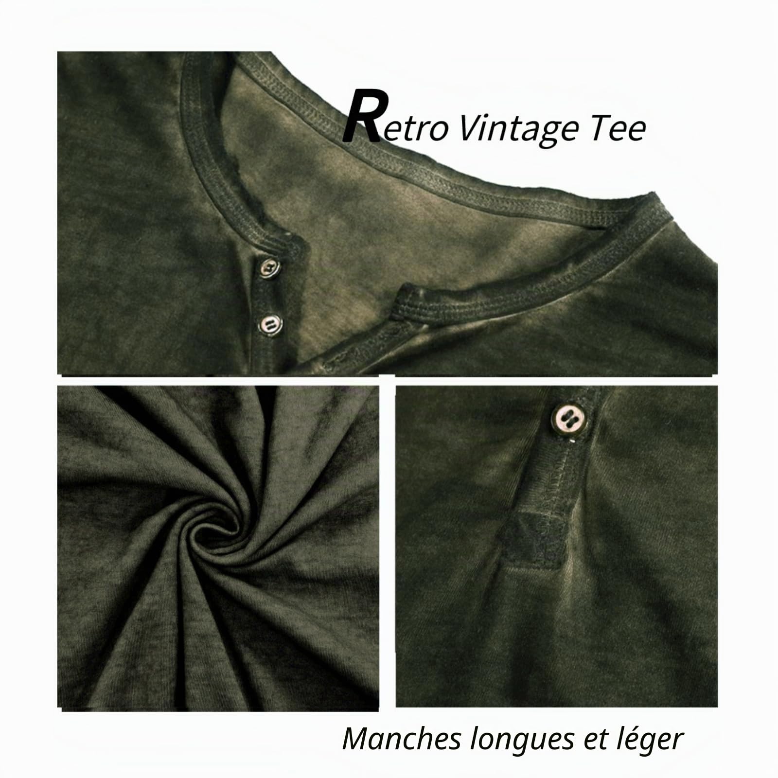 Tee Shirt Homme Manches Longues Henley T Shirt Manche Longue Homme Slim Fit Coton pour Homme M-3XL