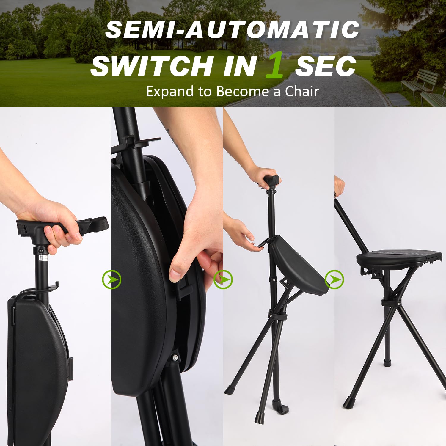 Tragbarer Gehstock mit Sitz, verstellbarer Gehstock mit Sitz, faltbar, leicht, Aluminium, rutschfest, für Erwachsene, 250 kg, Gehstock, Stuhl für Reisen, Wandern, mit Tragetasche