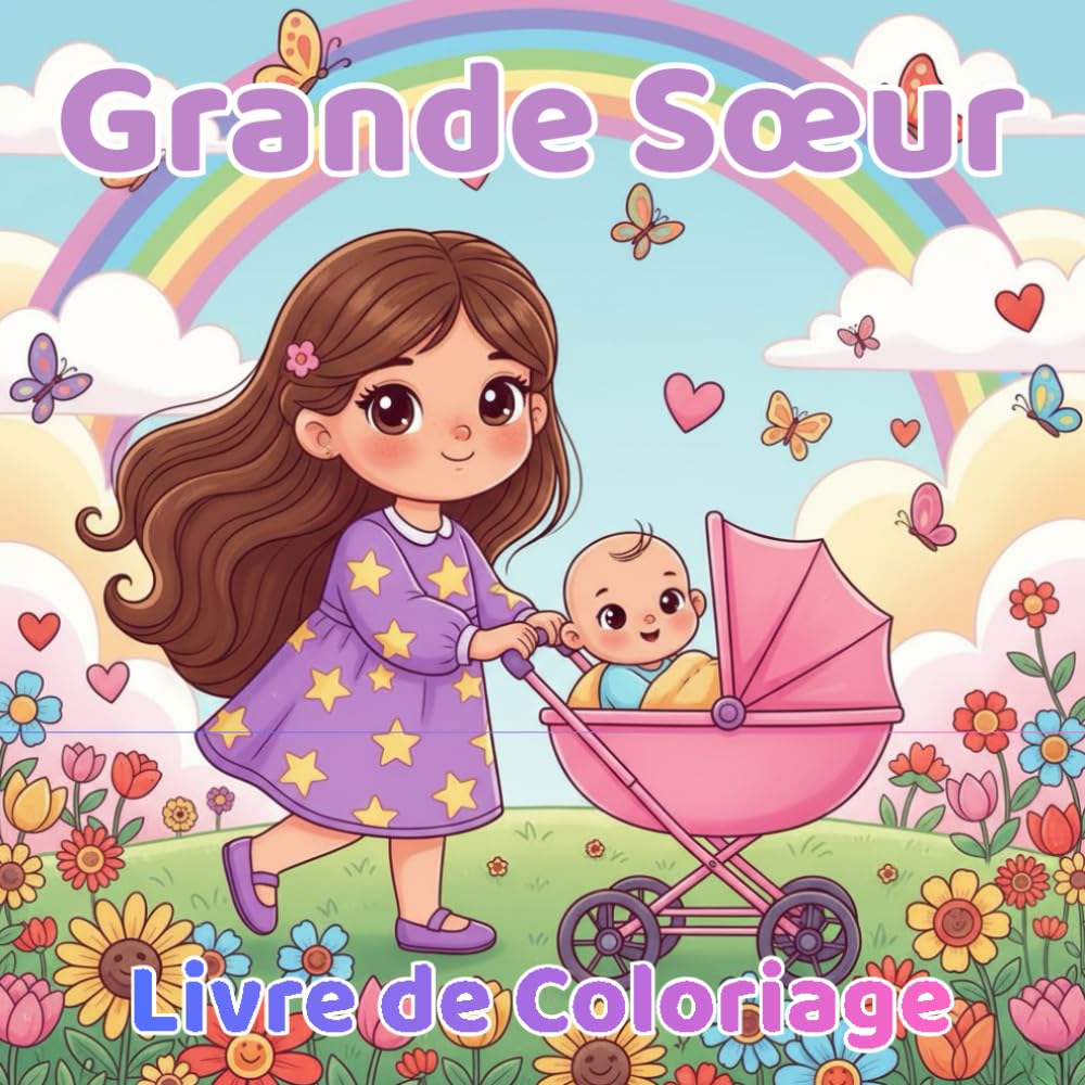 Grande Sœur Livre de Coloriage: 40+ pages de coloriage mignonnes pour filles de 2 à 8 ans Moments tendres et drôles entre la grande sœur et son bébé, pleins d’amour et de douceur.