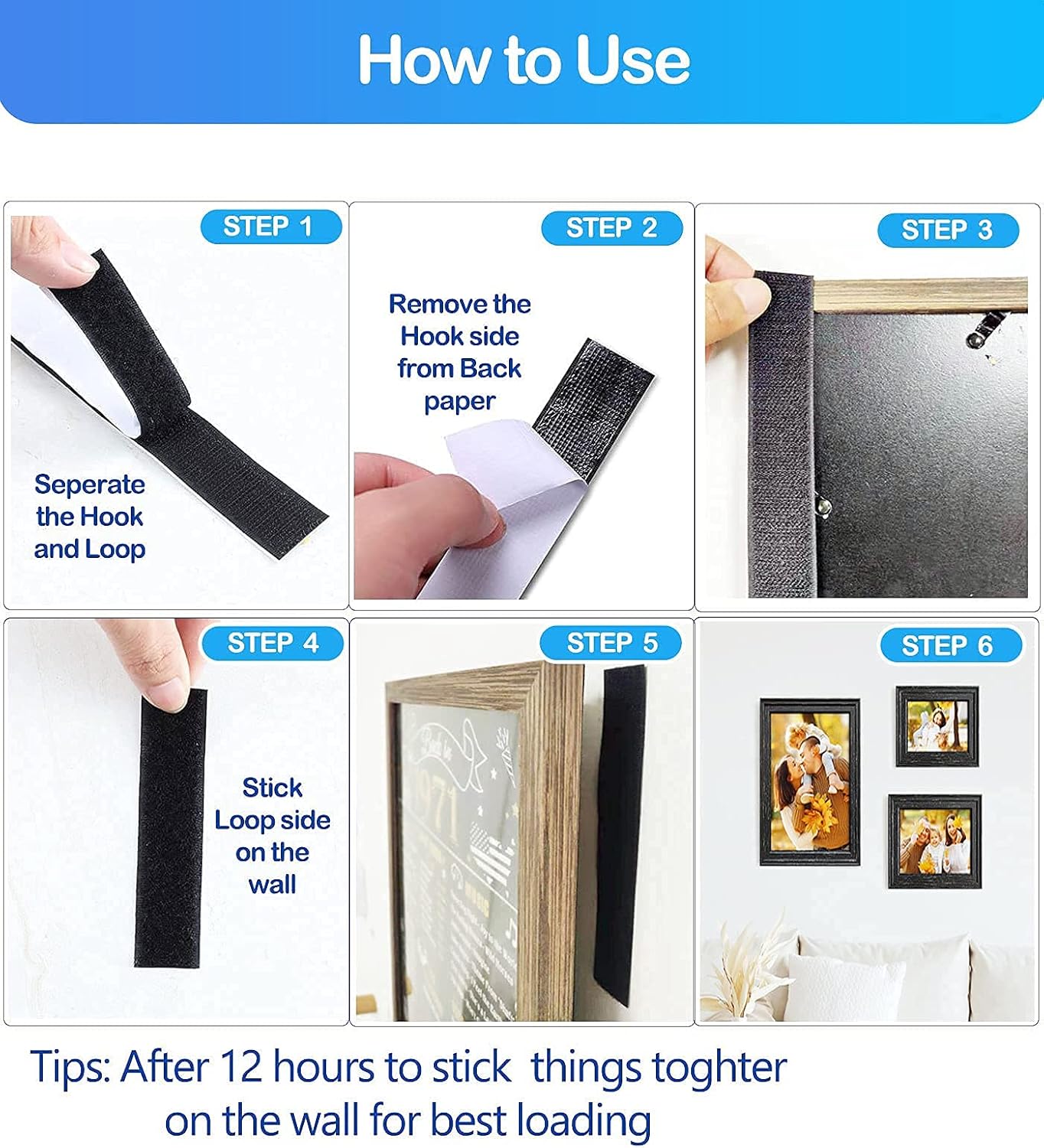 Hook Loop Strips with Adhesive, 15Pairs 1x7.1 Inch Heavy Duty Premium Sticky Back Fasteners Hook and Loop Tape, with 9 Pairs Self Adhesive dots for Mounting, Hanging, Indoor and Outdoor Use: Kitchen & Dining