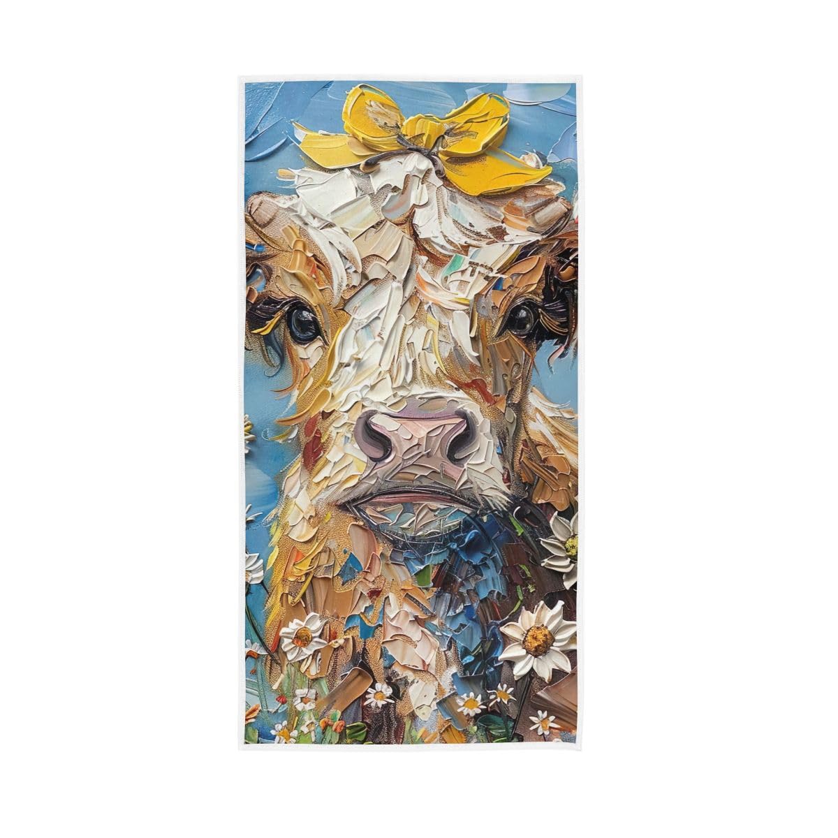HUYGD Oil Painting Cute Cow Hand Towel, Hand Towels for Bathroom 15 x 30 Inches, Hand Towels Cotton