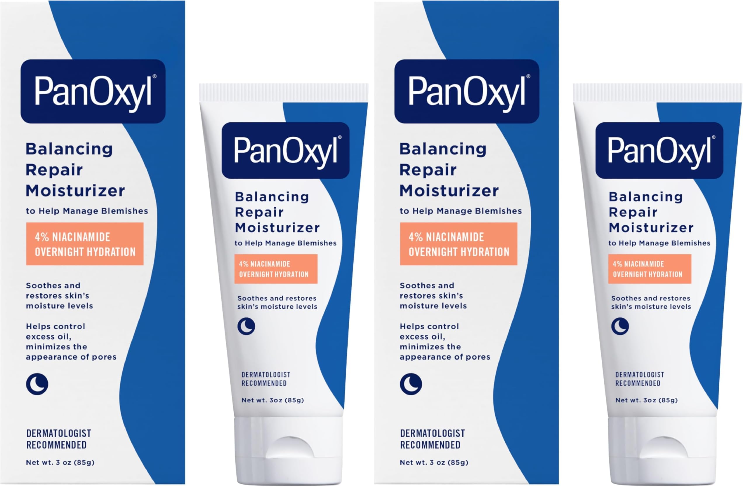 PanOxyl PM Balancing Repair Moisturizer with Niacinamide, Ceramides and Cica, Hydrating Face Moisturizer, Acne Prone Skin and Dry Skin, Non-Comedogenic Night Face Moisturizer, 3 oz (Pack of 2)