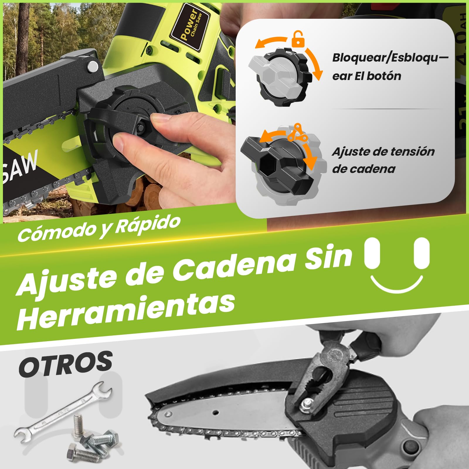 Mini Motosierra a Batería 8 y 6 Pulgadas, 1300W Motor Sin Escobillas Motosierra Eléctrica, 8000mAh Sierra Electrica, Motosierras de Mano para Podar de Jardinería, Compatible con Makita Batería