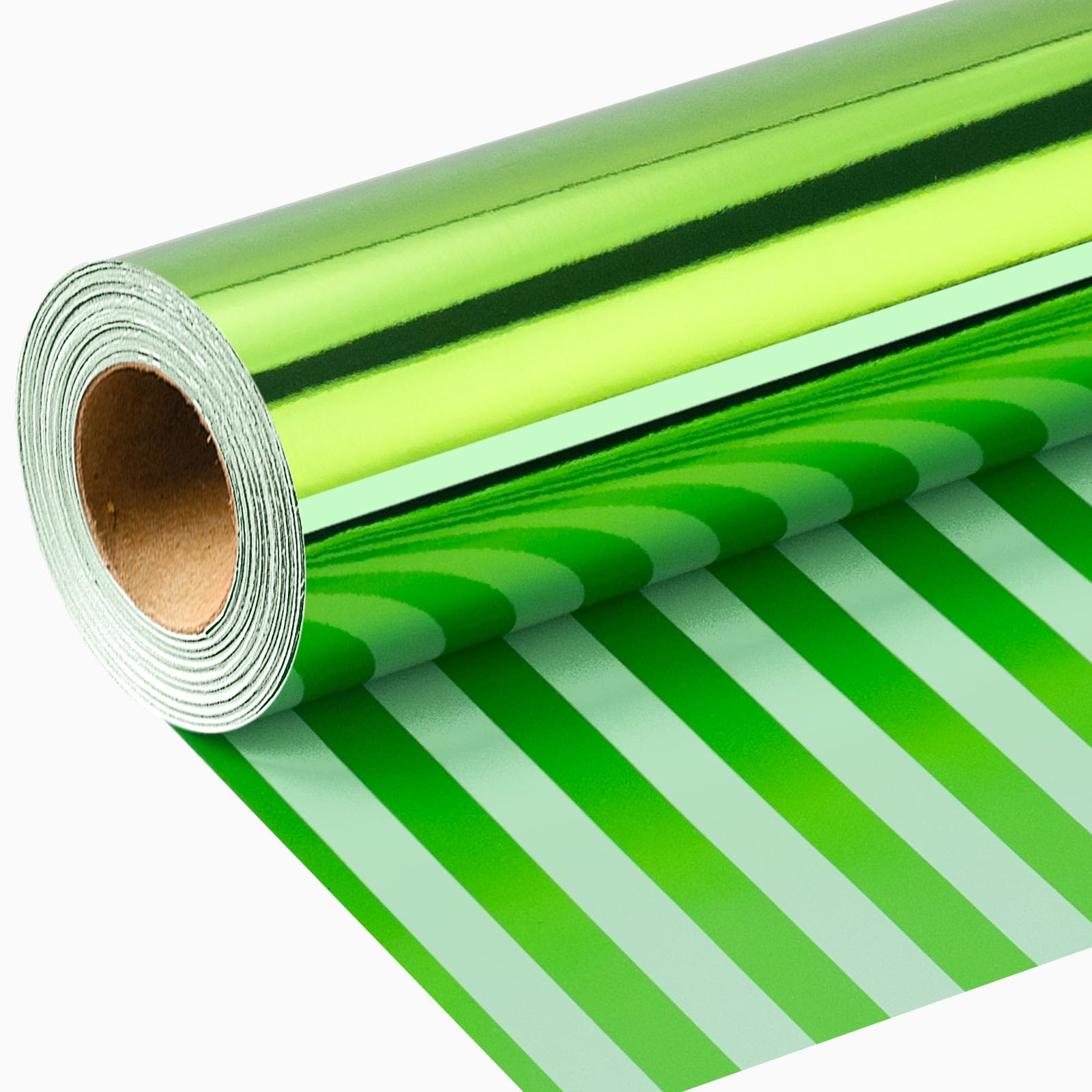 Wikadlik Light Green Wrapping Paper - Metallic Light Green Solid Color and Horizontal Stripes Reversible Gift Wrap Paper for Birthday, Fathers Day, Christmas - 43cm x 10m Mini Roll