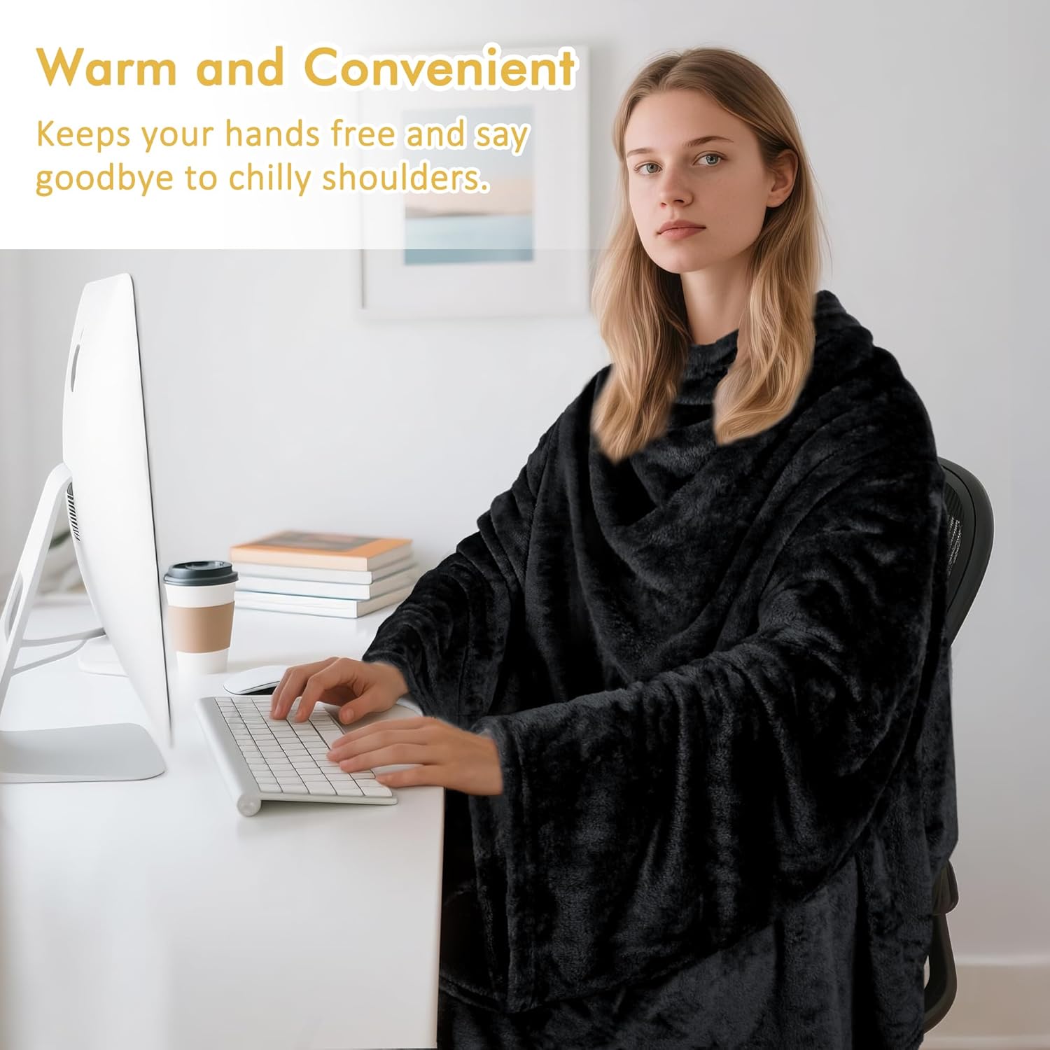 Catalonia Wearable Blanket with Sleeves and Pocket, Cozy Soft Fleece Mink Micro Plush Wrap Throws Blanket Robe for Women and Men - Image 3