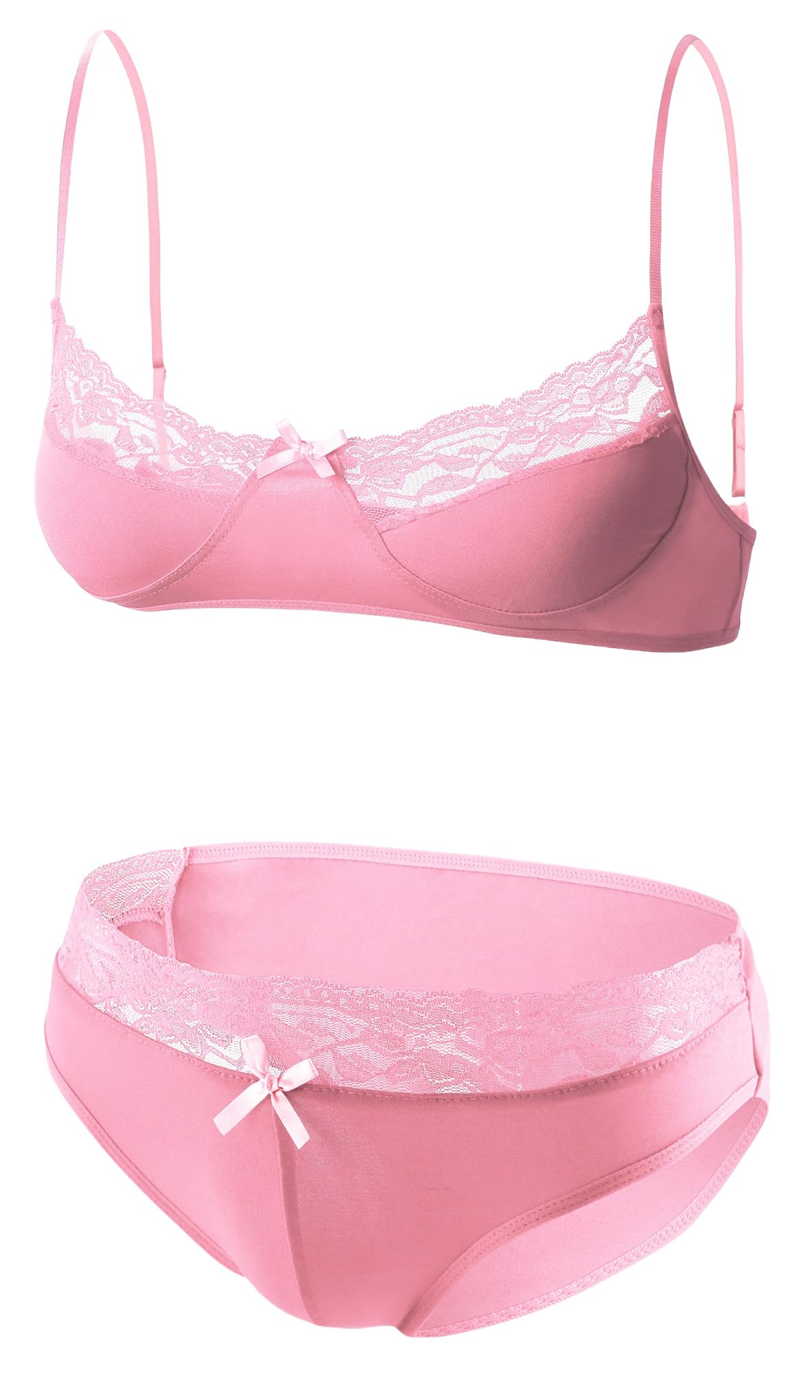 AIEOE Sissy - Conjunto de lencería de encaje sexy con sujetador y bragas ligeras, conjunto de lencería gay cruzado, sujetador y bragas de encaje S-XXL