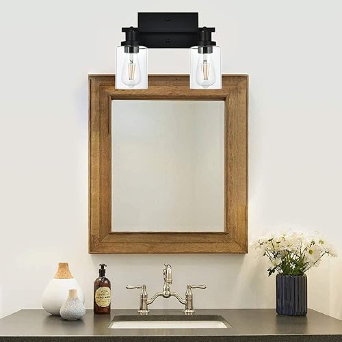 Miniatura 9 de MELUCEE Lámpara de techo semiempotrada de 2 luces, luces de baño negras, kit de iluminación giratoria para pasillo, porche, vestíbulo, baño,