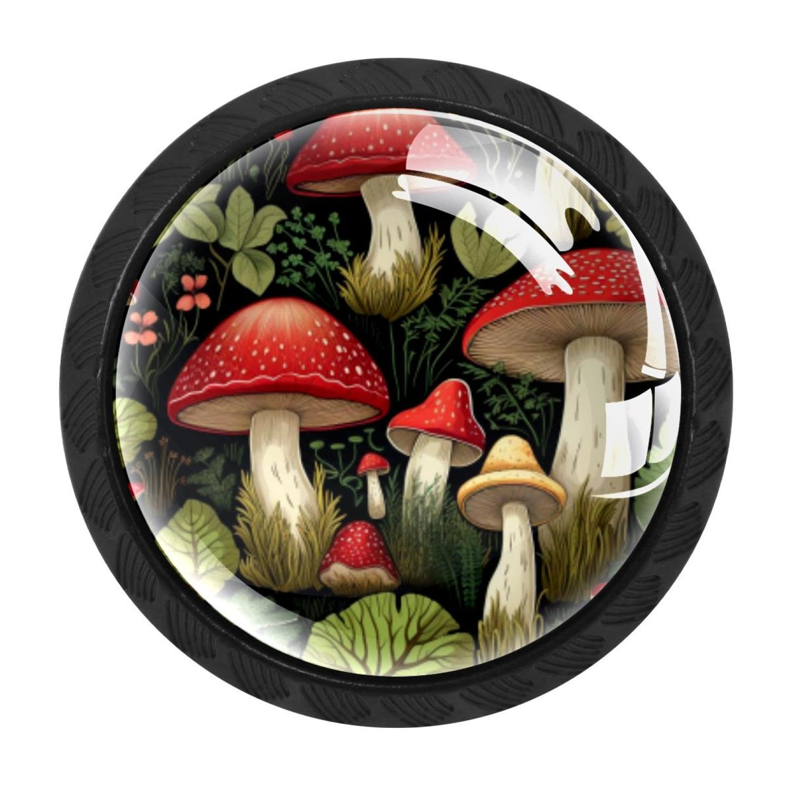 CHENZZZZ 4 Pieces Mushroom Drawer Knobs, 35mm Black Kitchen Cabinet Knobs, Drawer Pulls and Knobs, Glass Cabinet Hardware Single Hole Knob for Cabinets and Drawers Round